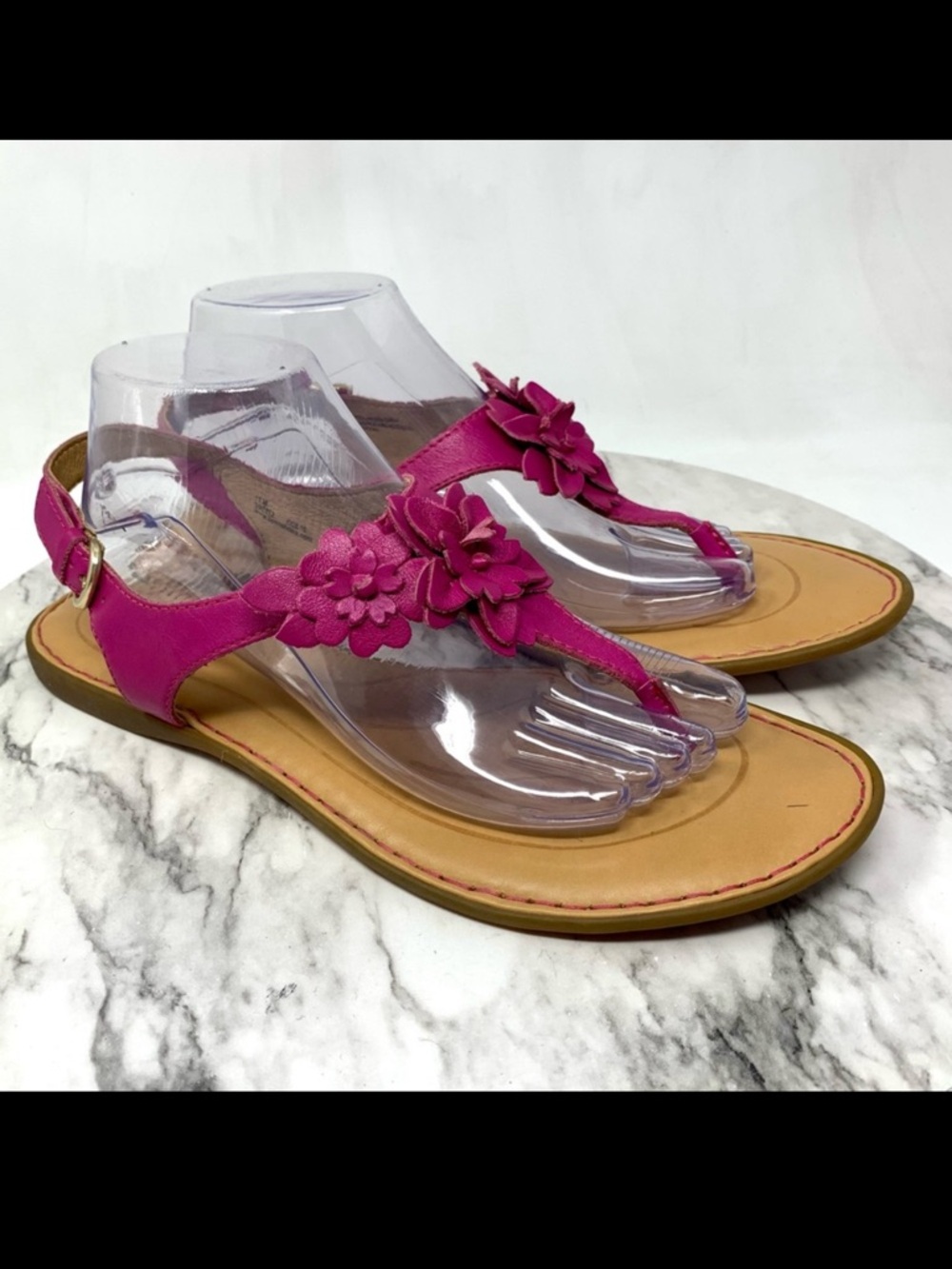 Born Floral T-Strap Pink Leather Comfort Sandals 11 Bright Colorful Fun Bohemian